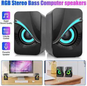 3.5mm Mini Computer Speakers Stereo Bass Sound RGB USB Wired for Desktop Laptop
