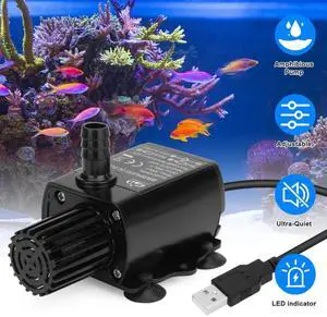 Submersible Water Pump Aquarium Fountain with Flow Adjustment and USB Interface