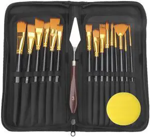 15PCS Professional Artist Paint Brush Kit w/ Scraper for Oil Acrylic Watercolor