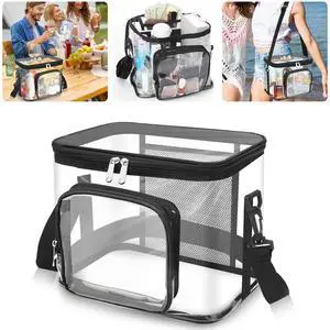 Large Clear PVC Satchel Bag Transparent Lunch Bag with Strap for Work & Travel