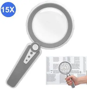 15X Magnifying Glass with 12 LED Lights Handheld Reading Magnifier for Seniors
