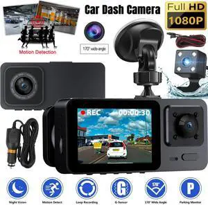 Car Dual Lens Dash Camera Cam HD 1080P Front/Rear/Inside Video Recorder G-Sensor
