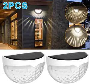 2Pcs Solar Fence LED Lights IP55 Waterproof Outdoor Garden Yard Wall Mount Lamp