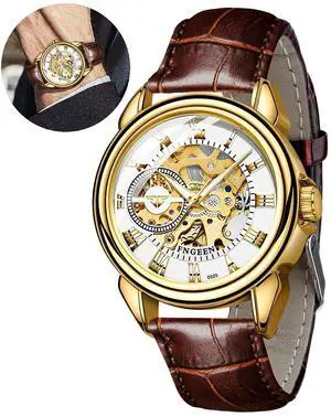 Waterproof Men's Wristwatch Automatic Mechanical Watch Clear Dial Leather Strap