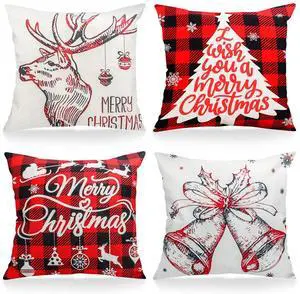4Pcs Christmas Throw Pillow Cover Cushion Case Home Sofa Xmas Decoration 45x45cm