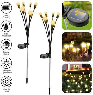 2x LED Solar Powered Firefly Lights Garden Outdoor Waterproof Swaying Landscape