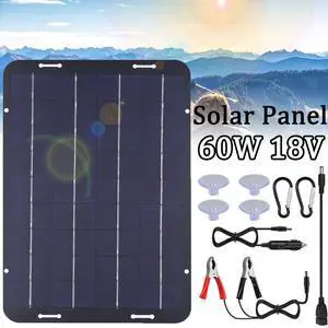 60W Solar Panel 12V Trickle Charger Battery Charger Kit Maintainer Boat Car RV