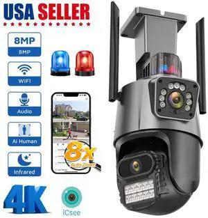 Dual Lens 4K WiFi Security Camera 8X Zoom Outdoor Home Night Vision CCTV PTZ US