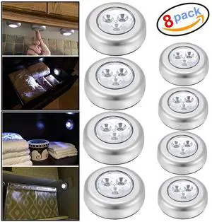 8 PCS 3 LED Touch Push On/Off Light Self-Stick On Click Battery Operated Lights