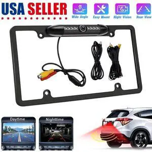 Backup Camera US License Plate Metal Frame Rear View CMOS HD LED Night Vision