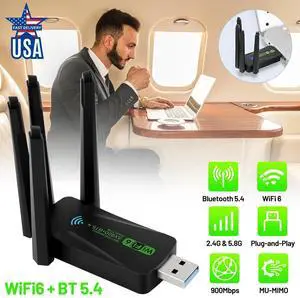 Wireless USB Wifi 6 Adapter Bluetooth 5.4 Dongle Dual Band 2.4G/5GHz W/Antenna
