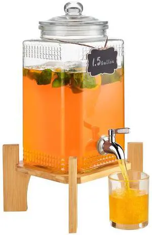 Drink Juice Dispenser 1.5 Gal Beverage Dispenser for Parties Glass with Stand