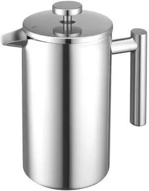 34 oz/1L Coffee Press for French-Style Brewing, Silver Stainless Steel