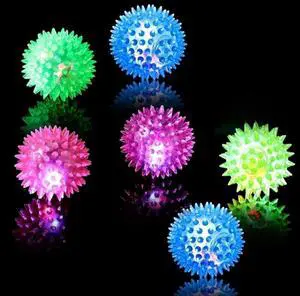 6 Pack Light-up Flashing LED Spiky Squeaky Balls, Blinking Rubber Ball Party Toy