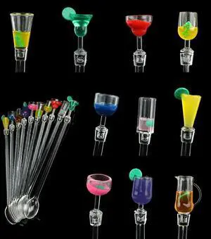 Cocktail Drink Swizzle Stirrer Sticks with Cup Shape 10 packs