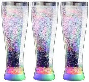 Led Light-up Pilsner Beer Glass, Glow in the Dark Cups for Party ,Set of 3