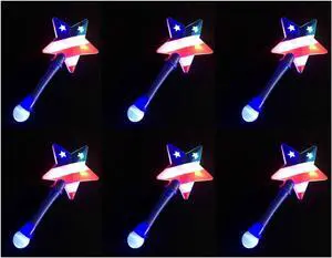 6 Patriotic Star LED Glow Sticks Light Up Wands July 4th US Flag Star Glow Stick