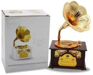 Classical Trumpet Horn Turntable Gramophone Art Disc Music Box Make up Case