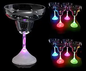 Light Up LED Flashing Margarita Glasses Plastic Cocktail Glass 8 oz 4 Pack