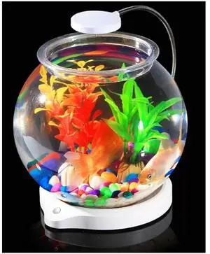 1 Gallon Glass Fish Bowl with Decor Include Artificial Aquarium Plants USB Light