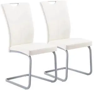 Set 2 Modern Dining Chairs Upholstered High Back Faux Leather Kitchen Seat White