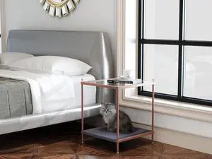 Rose Gold Metal Coffee Table with Tempered Glass Top Modern Minimalist Tea Table