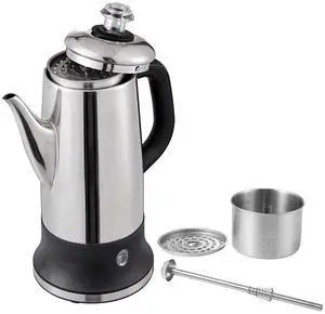 12-Cup Electric Percolator Coffee Pot with Stainless Steel Design