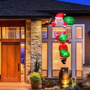 8FT Inflatable Climbing Santa Claus Christmas Santa Claus with Light Xmas Decor