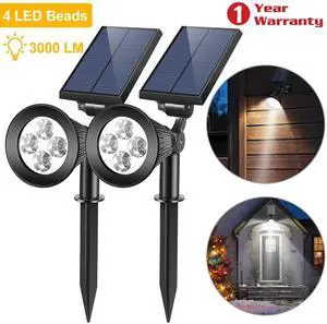 2-Pack Solar Spotlight 4 LED Outdoor Garden Dusk To Dawn Light Waterproof Lamp