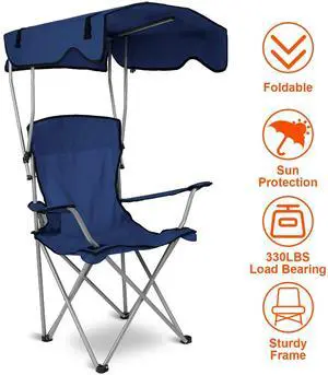 Heavy Duty Camping Chairs Outdoor Beach Travel Chair W/ Canopy Shade Portable
