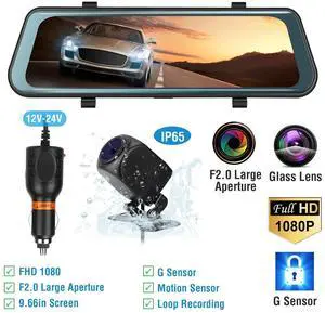 10" 1080P Dual Lens Car DVR Dash Cam Front & Rear Video Camera Recorder G-Sensor