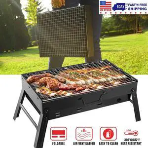 Foldable BBQ Barbecue Grill Compact Charcoal Stove Shish Kabob Camping Cooker Foldable BBQ Barbecue Grill Compact Charcoal Stove Shish Kabob Camping Cooker