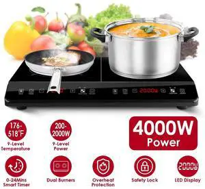 4000W Electric Dual Burner Cooktop Double Induction Cooker Camping Hot Plate New