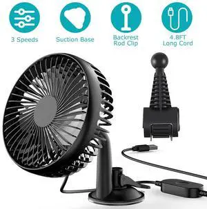 Car Cooling Fan Portable USB Vehicle Suction Cup Rotatable Auto Cooler Clip Fan