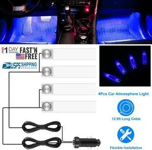 Blue Light Car Decorative Lights Charge 4 LED Interior Floor Decoration Lamp 12V