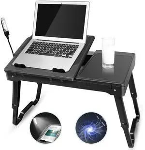 Foldable Laptop Table Tablet Desk Stand Bed Sofa Tray with USB LED & Cooling Fan