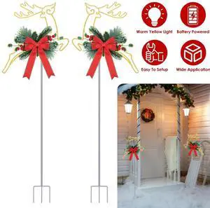 2Pcs Christmas Lighted Reindeer LED Pathway Stake Lights Door Patio Light Decor