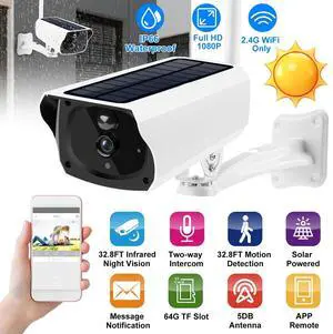 Solar Powered IP Camera 1080P WiFi IP66 Night Vision Security Wireless Home CCTV