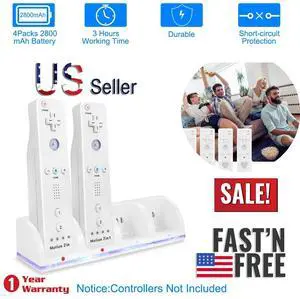 For Nintendo Wii Remote Controller Charger Charging Dock+4 Rechargeable Battery