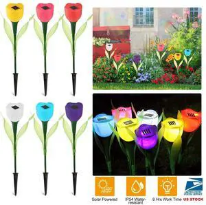 6X Outdoor Solar Powered LED Tulip Flower Lights Garden Yard Pathway Decro Lamp