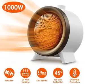 3 Modes Space Heater for Indoor 1000W Ceramic Electric Heater Fan Heating Fan