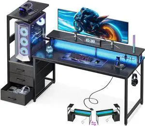 59 Inch Gaming Desk with USB Charging Ports & LED Light - Reversible Computer De