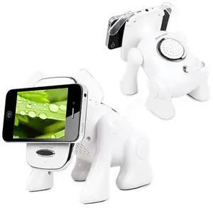 Wireless Speaker FM Radio Stereo Bass White W/ Phone Holder Puppy Shape