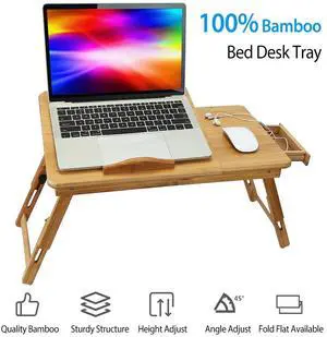 Portable Folding Lap Desk Bamboo Laptop Notebook Sofa Bed Table Adjustable Stand