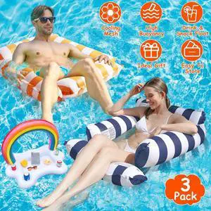 3Pcs Adult Inflatable Pool Floats 1 Drink & Snack Float 2 Hammocks Water Play US