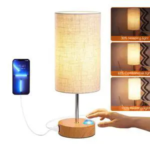 3-Way Dimmabl Touch Control Table Lamps Dual USB Ports for Bedroom Living Room