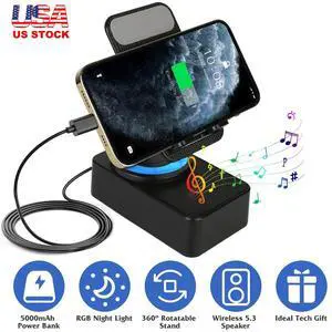 Cell Phone Stand Wireless Speaker Power Bank Office Phone Stand 5000mAh Battery