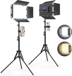 2 Pack Led Video Light Panel Lighting Kit with Barn Doors, 8000Mah Rechargeable Camera Light, 2500K-8500K Photo Light for Outdoor Indoor Photography Live Streaming Zoom Calls Video Recording