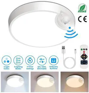 3 Mode Motion Sensor Ceiling Light Rechargeable LED Ceiling Light & Remote Timer