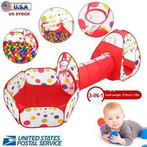 3 in 1 Kids Play Tent Crawl Tunnel Pop Up Playhouse Ball Pit Children Toy w/ Bag